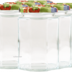 12 x 270ml Octagonal Rex Jars with Fruit Pattern Lids - 2 x pack of 6