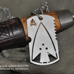 Survival Dog Tag with Arrow Tool, Knife and Saw Blade