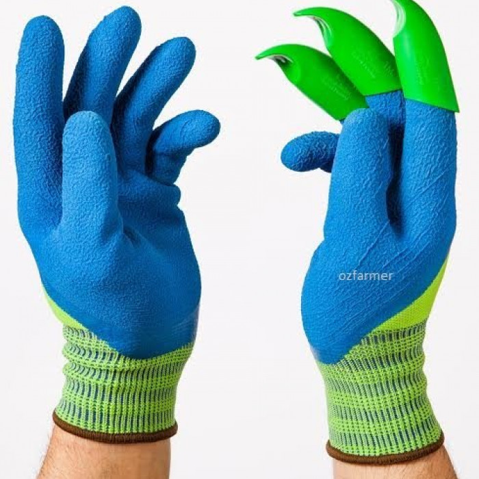 Honey Badger Digging Gloves Latex Unisex Blue Medium 8 Claws on Right Hand