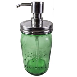1 x Green Pint Soap Dispenser With Stainless Steel Pump Ball Mason